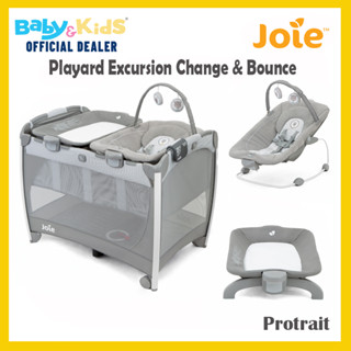 Joie Playard Excursion Change &amp; Bounce   เตียงนอนเด็ก มาพร้อมเก้าอี้เบาเซอร์ เบาะเปลี่ยนผ้าอ้อม สำหรับวางในเปล