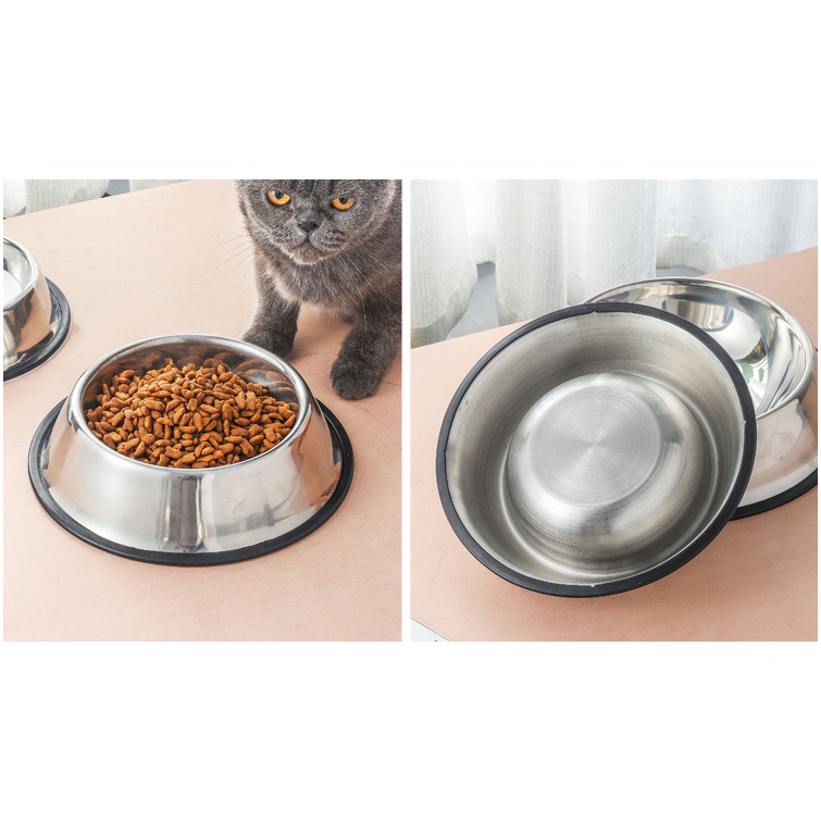 PEKO PETCAT [BL09] ชามอาหารสัตว์เลี้ยง ชามสแตนเลส ขอบยาง มีหลายขนาด  ชามอาหารสุนัข ชามอาหารแมว