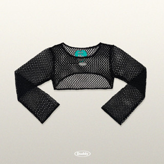 DADDY | Jordan Mesh Crop Top เสื้อครอปท็อปแขนยาว ตาข่าย สีดำ