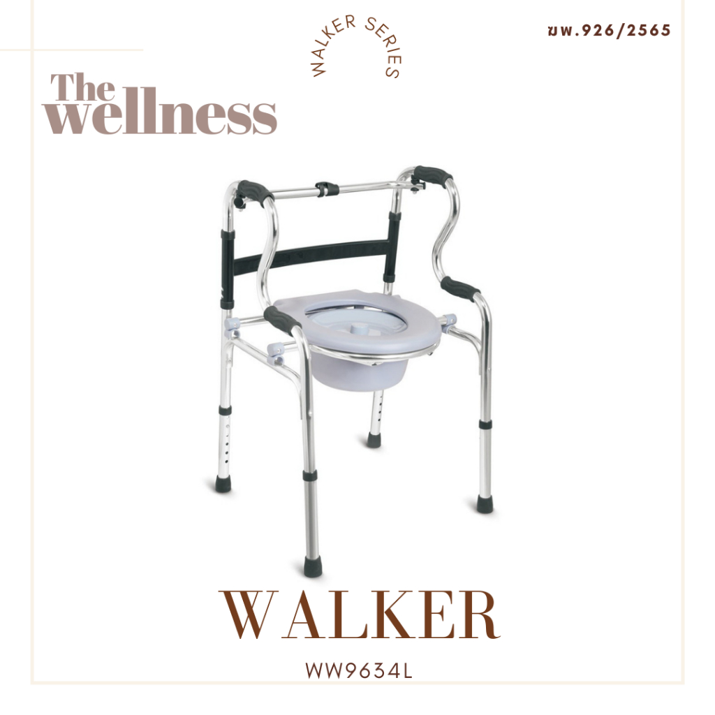 2 in 1 ว็อกเกอร์พร้อมนั่งถ่าย พับเก็บได้ | Walker and Commode Chair TheWellness WW9634L