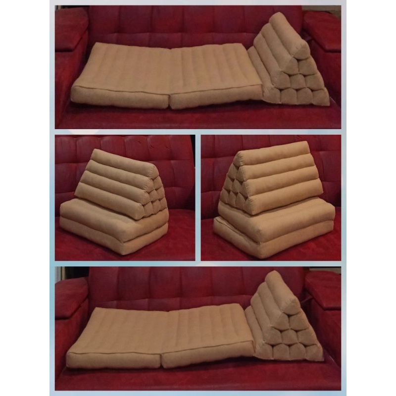 หมอนสามเหลี่ยมที่นอนนุ่น 2พับ,หมอนขิด,ที่นอนนุ่น, 2 fold kapok mattress with triangle cushion, 52 x 120 cm