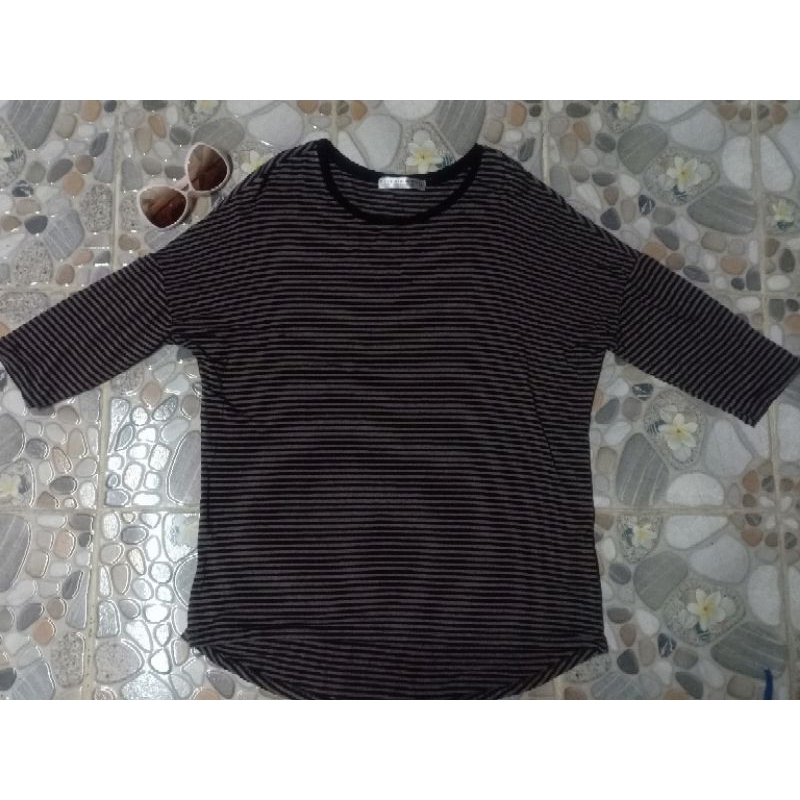 ีุ🍒 Aส1586(ถ171)#เสื้อแขนยาวคอกลมลายริ้วน้ำตาลดำผ้ายืดสเป็นเด็ดงานป้าย gloria jeans w uniomens รอบอก