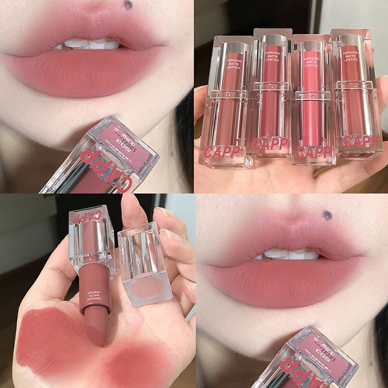 M301 Cappuvini ลิปสติก เนื้อแมตต์ กํามะหยี่ หลอดใส 6 สี กันน้ํา ติดทนนาน