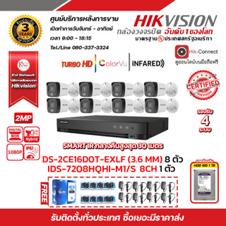 HIVISION DS-7208HQHI-M1/S DS-2CE16D0T-EXLF (8PACK) ฟรีutp cat5a 100m+Balun HD202P 8ชิ้น+ADAPTOR 1A 8ชิ้น+HDD 1TB