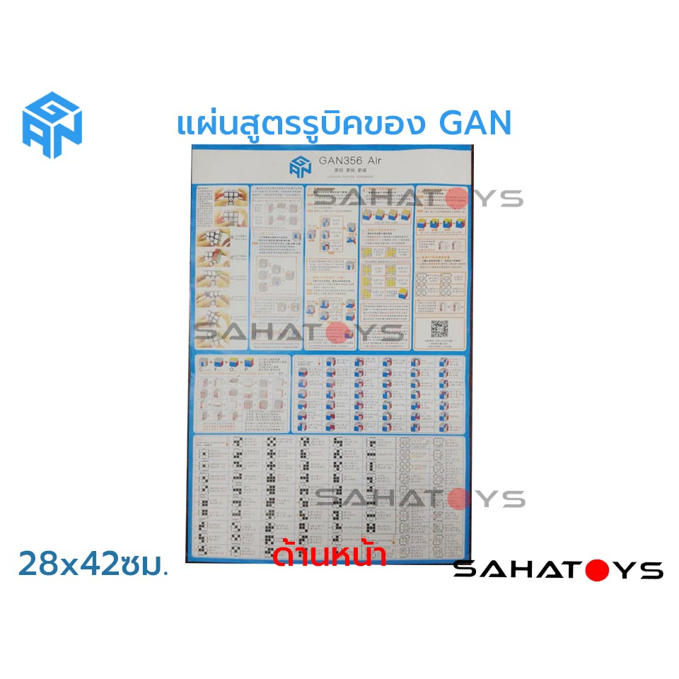 แผ่นสูตรรูบิค 3x3 GAN F2L OLL PLL เป็นภาษาจีน + อังกฤษ