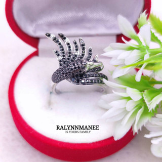 CR011 แหวนแมกกาไซต์ ( Marcasite ) ตัวเรือนเงินแท้925 ชุบทองคำขาว ไซส์ 56 แก้ไซส์ฟรี