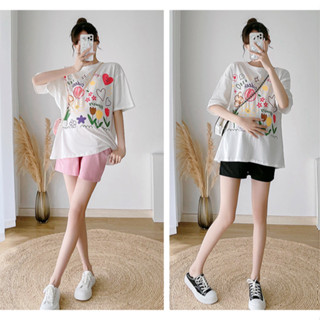 ( เอวมีสายปรับ ) ชุดคลุมท้อง เสื้อยืด + กางเกงขาสั้น  AA4050