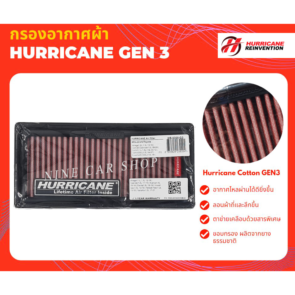 🔥Hurricane กรองอากาศผ้า Mitsubishi Mirage/Attrage/Xpander/Xpander HEV/Xpander Cross/Xpander Cross HE