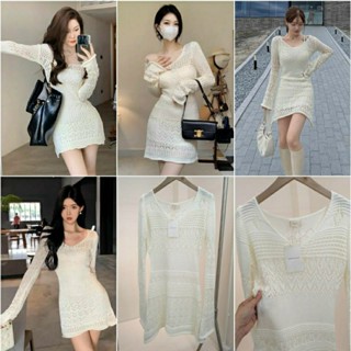 Premium Knitting Dress เดรสนิตติ้ง เดรสโครเช มินิเดรสสีขาวงานถักสวยมากๆๆ