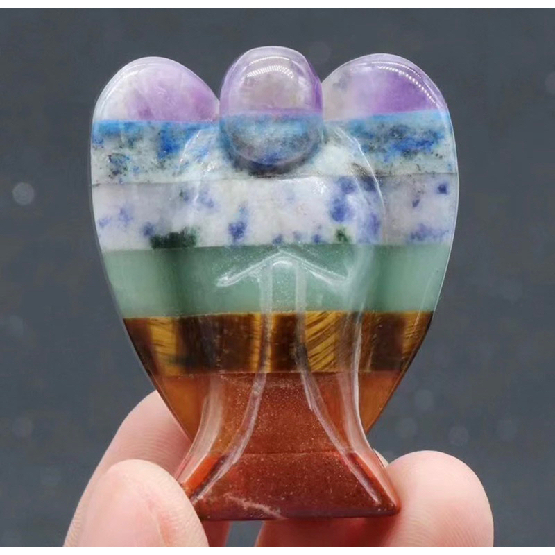 1.5Inches 7 Chakra Worry Stone,Hand carved angel Worry Stone,Healing Stone,Meditation Stone,Pocket S