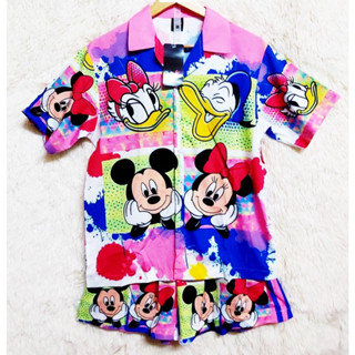 ชุดเซ็ทขาสั้น ลาย Mickey ชมพู งานป้าย ผ้าไหมอิตาลี่ คุณหนู ดูแพง Free Size