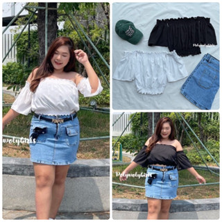 พร้อมส่ง Plus size เกาะอกต่อแขน จั๊มขอบบนล่าง ผ้าอิตาลี😍🙏
