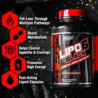 [ของแท้ ตรงปก] Nutrex Lipo-6 Black เผาไขมันตัวแรง 120 แคปซูลPowerful Thermogenic To Boost Metabolism &amp; Control Appetite