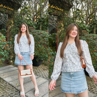 (⚠️อกถึง 50") Gray Flower Top เดรสสาวอวบ ชุดสาวอวบ เสื้อ