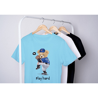 เสื้อยืดคอกลมใส่สบายพิมพ์ลายน้องหมี Teddy Bear Baseball น่ารักๆ พร้อมส่ง