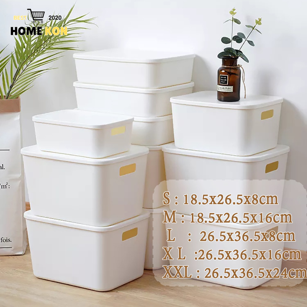 กล่องพลาสติกพร้อมฝาปิด กล่องเก็บของ พร้อมฝา สีขาว ประหยัดพื้นที่ อเนกประสงค์ มี5ขนาด