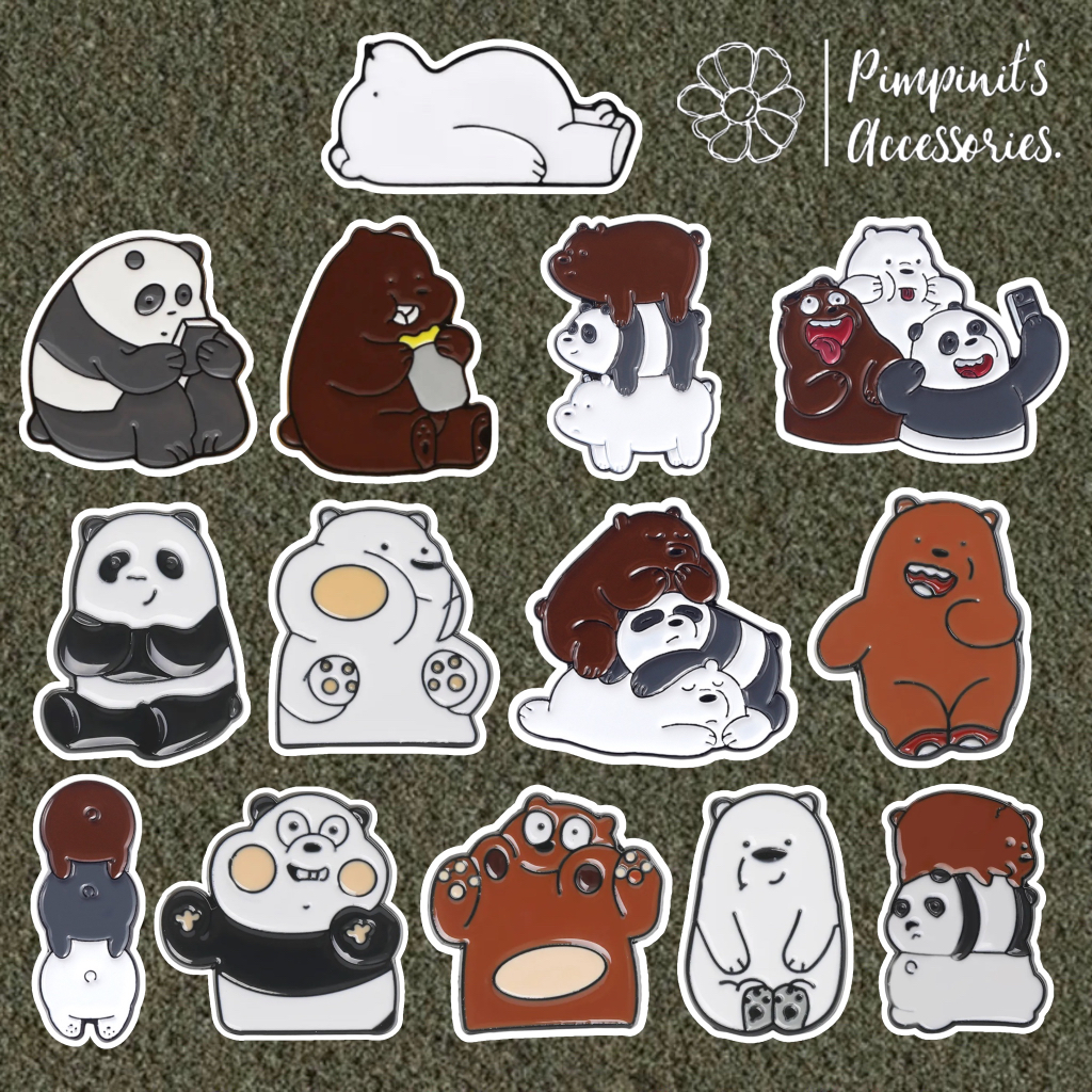 ʕ •ᴥ•ʔ พร้อมส่ง : เข็มกลัดเซ็ทแก๊งค์ป่วนก๊วนหมี 3 สี | We Are Bears Enamel Brooch Pin Set.