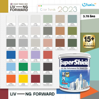 TOA เฉดสี 2023 รุ่น SuperShield กึ่งเงา 3.78 ลิตร เกรด 15 ปี สีทาภายนอก สีทาภายใน จับคู่ลงตัว เกรดสูงสุด สีทนได้