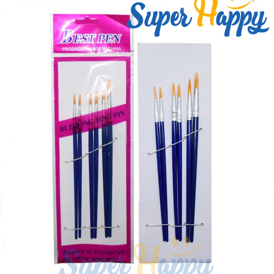 ชุดพู่กันระบายสี (1 แพค 6 ชิ้น) พู่กันหัวกลม พู่กันจีน พู่กันชุด แปรงระบายสี พู่กันราคาถูก