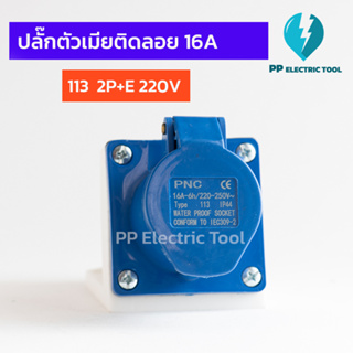 POWER PLUG ปลั๊กเพาเวอร์ 113 ปลั๊กตัวเมียติดลอย 2P+E 220V 3รู 16A IP44