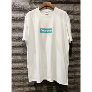 SUPREME TIFFANY &amp; CO. BOX LOGO TEE WHITE เสื้อยืดสุพรีม ทิฟฟานี่ แอนด์ โค สกรีนบ๊อกซ์โลโก้สีฟ้า