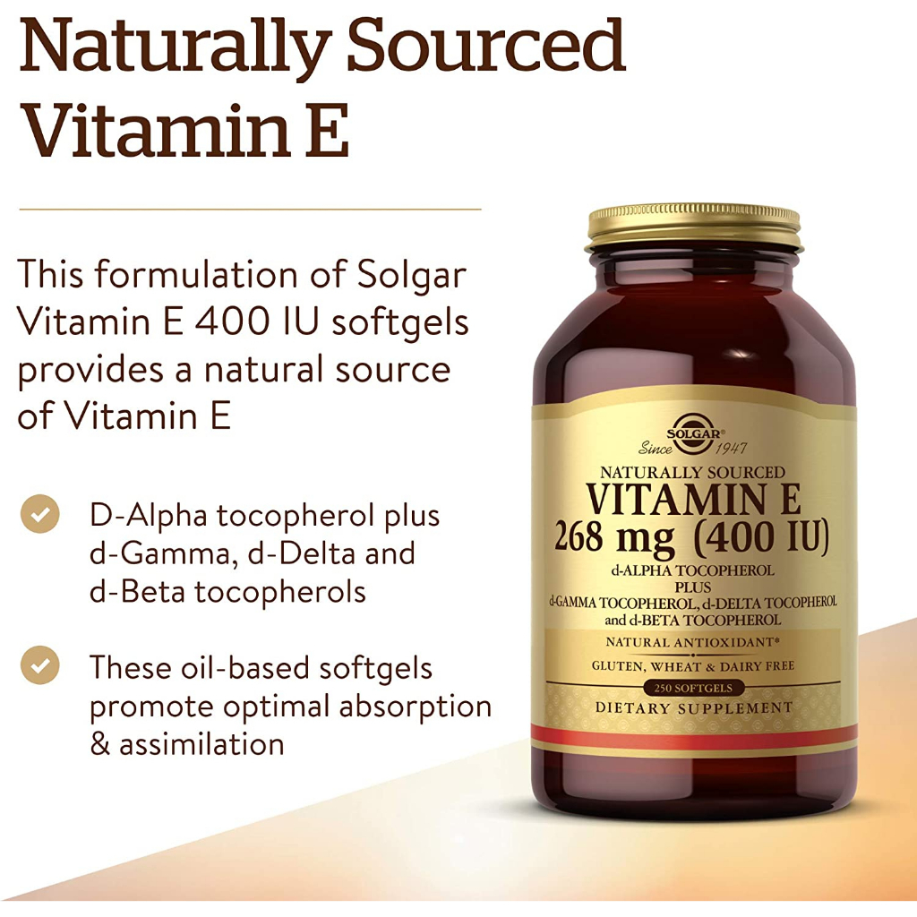 พร้อมส่ง!! Solgar, Naturally Sourced Vitamin E, 268 mg (400 IU), 250 Softgels วิตามินอี - รูปที่ 5