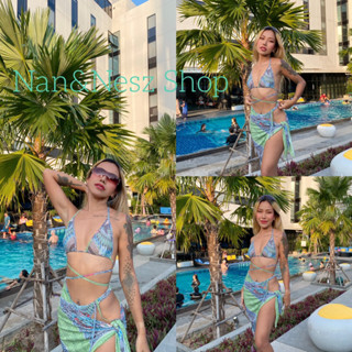 Bikini set 3 ชิ้น ลายโบฮีเมียนเก๋ๆ 💚💚