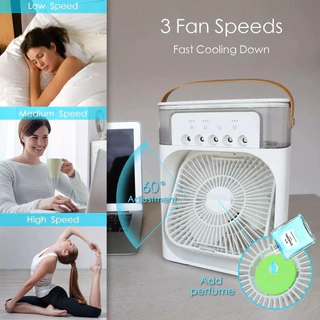 3 in 1 พัดลม USB fan มินิพัดลมแบบพกพาความชื้นป้องกันการอบแห้งเครื่องฟอกอากาศสเปรย์คูลเลอร์ที่มี ไฟ LED 7 สี