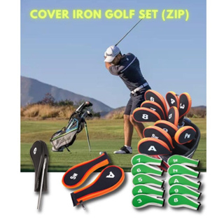 ปลอกครอบหุ้มชุดกอล์ฟเหล็ก แบบซิป cover golf set 10 pcs / set sw,A,Pw,9,8,7,6,5,4,3.