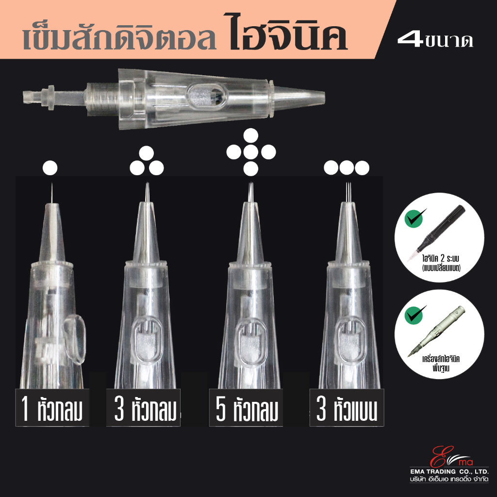 พร้อมส่ง ปลอกเข็มใส่เครื่องสักคิ้ว รุ่นไฮจินิค ชุดเข็มติดปลอก สักคิ้วสไลด์ สักคิ้วลายเส้น เครื่องสักปาก 4ขนาดหัว