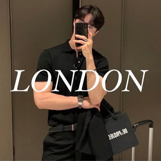 London Polo เสื้อโปโลขนาดพอดีตัว เสื้อแขนสั้น คอปก ผ้าคอตตอนลอนใหญ่ สไตล์เกาหลี