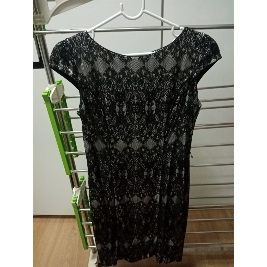 (ของแท้) ชุดเดรสสั้น ผู้หญิง EXPRESSIONS🤩 💝 มือสอง SIZE 7 จาก SHOP ผ้าลูกไม้สีดำ ใส่ไปทำงาน สวย เรีย