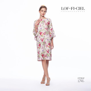 Lofficiel ชุดเดรส ลอฟฟิเซียล เดรส คอกว้าง แขน 3 ส่วน ทรงสวย เสริมบุคคลิก พิมพ์ลาย Rosy Rose (FZ2ELP)