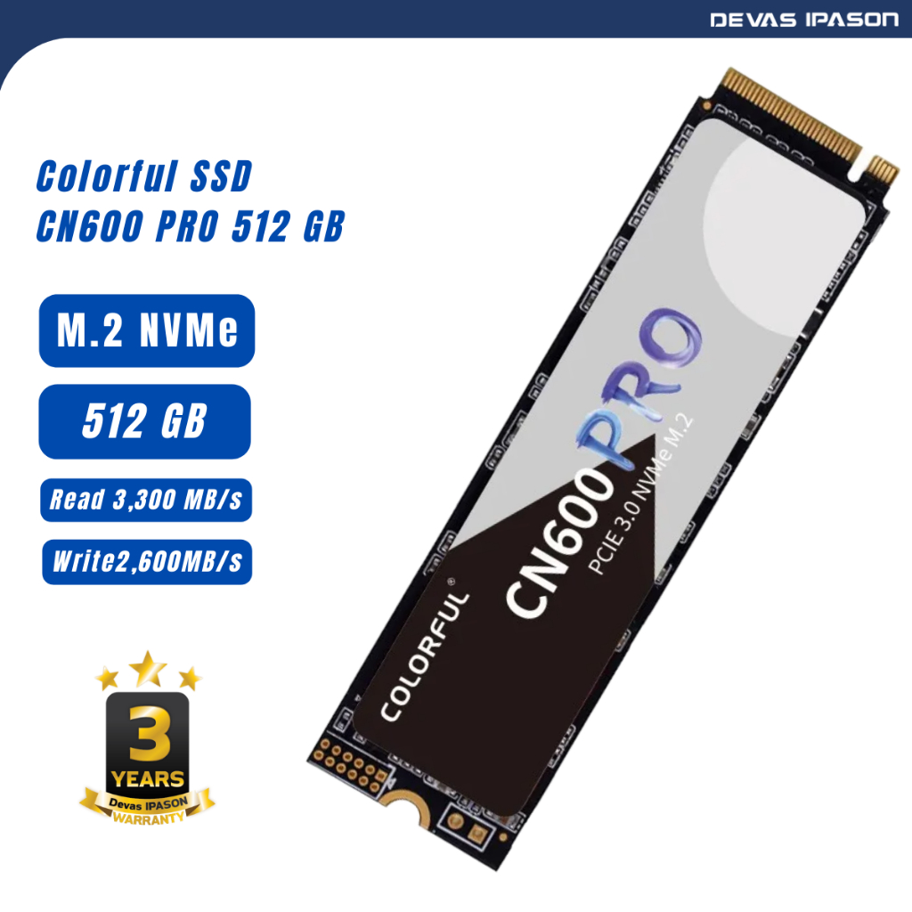 Colorful SSD รุ่น CN600 PRO ขนาด 512 GB (M.2 NVMe 3300/2600 MB/s) รับประกัน 3 ปี โดย Devas IPASON