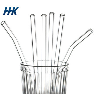 HHK หลอดแก้วใส borosilicate สูงทนความร้อนชุดป้องกันลิปสติกไม่ใช้แล้วทิ้งหญิงตั้งครรภ์น้ำผลไม้ดื่มฟางทำความสะอาด W-020