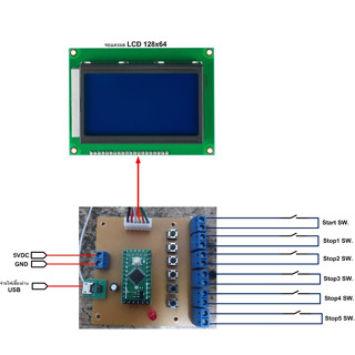 บอร์ดจับเวลา 5 เลน แสดงผลจอ LCD128x64 สามารถบอกลำดับได้