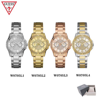 F.A Guess าว่าแท้100%ของแท้สำหรับผู้หญิง Sassy W0705L1 W0705L2 W0705L3 W0705L4ด้วยหน้าปัดสีเงินเข็มขัดสแตนเลสสีเงิน 37MM