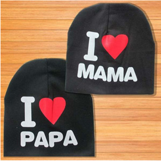 หมวกเด็ก I LOVE MAMA and Pap สีดำ(2 ใบ)