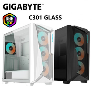 CASE (เคสเกมมิ่ง) GIGABYTE C301 GLASS E-ATX Mid-Tower PC Case with 4 ARGB Fans - Black/White