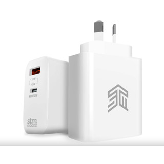 หัวชาร์จ STM 65W Dual Port (USB-C &amp; USB-A) Power Adapter (US plug) - white ; iStudio by UFicon