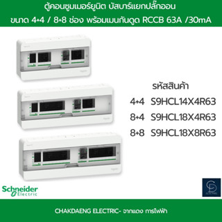 ตู้คอนซูมเมอร์ยูนิต บัสบาร์แยกแบบปลั๊กออน( แบบ 4+4 / 8+8 ช่อง วงจรย่อย ) พร้อมอุปกรณ์กันไฟดูด RCCB 63A / 30 mA