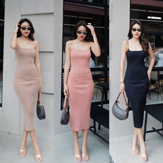 Sexy knit dress เดรสสายเดี่ยวยาวคลุมเข่า ดีเทลสายผูกหลัง เนื้อผ้าไหมพรมผ้าร่อง มี3สี by Intuon