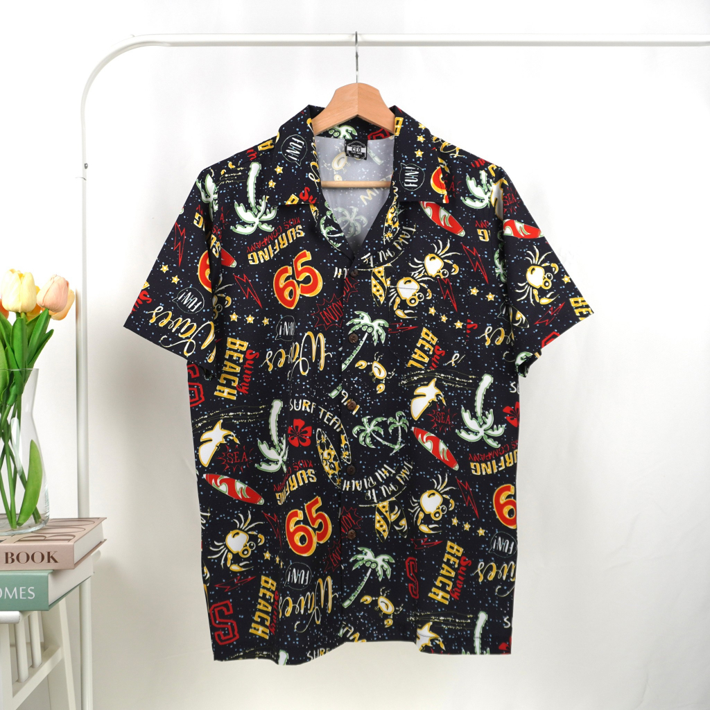 เสื้อฮาวาย ผ้าไหมอิตาลี ลายปู65 รหัส C126
