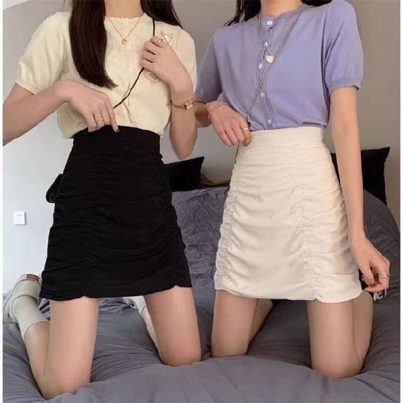 Sugar❤️พร้อมส่ง❤️กระโปรแฟชั่นผู้หญิง เอวสม๊อค กระโปรงฟรุ้งฟริ้งสายเกาหลี(888)