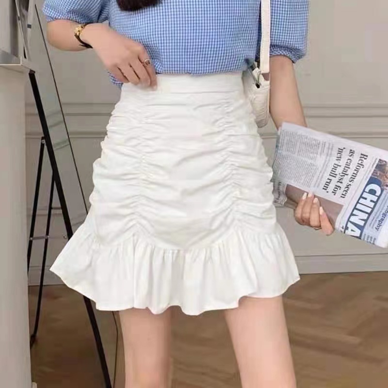 Sugar❤️พร้อมส่ง❤️กระโปรแฟชั่นผู้หญิง เอวสม๊อค กระโปรงฟรุ้งฟริ้งสายเกาหลี(888)