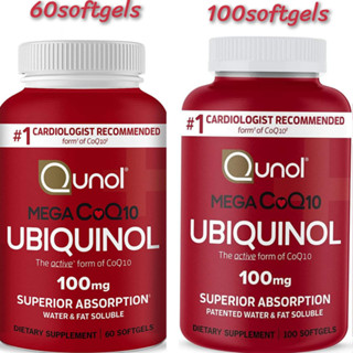 Qunol Mega Ubiquinol CoQ10 100mg, Antioxidant for Heart Health, 60/100ct Softgels