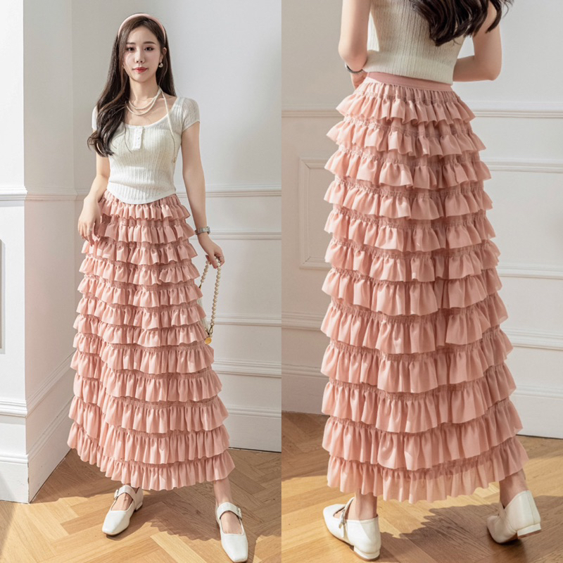 Layers skirt กระโปรงยาว ดีเทลเย็บเลเยอร์เป็นชั้นๆ เอวสม็อค มี5สี - รูปที่ 2