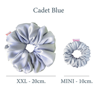 Cadet Blue ยางรัดผมผ้าซาติน บางลื่น Satin Scrunchies ยางมัดผม ยางรัดผมโดนัท