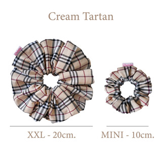 Cream Tartan ยางรัดผม ลายสก๊อต สีครีม ยางมัดผมโดนัท