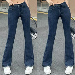 TwiceJeans กางเกงยีนส์ ขาม้า วินเทจ เอวสูง ผ้ายีนส์ยืด ยีนส์ผู้หญิง สีดำฟอก